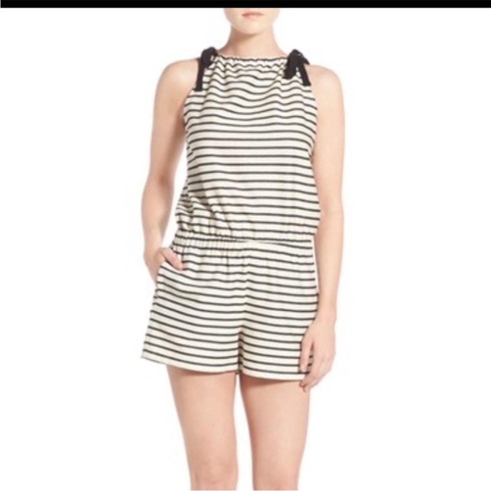 Madewell Striped Tie-Shoulder Romper (Size Small)